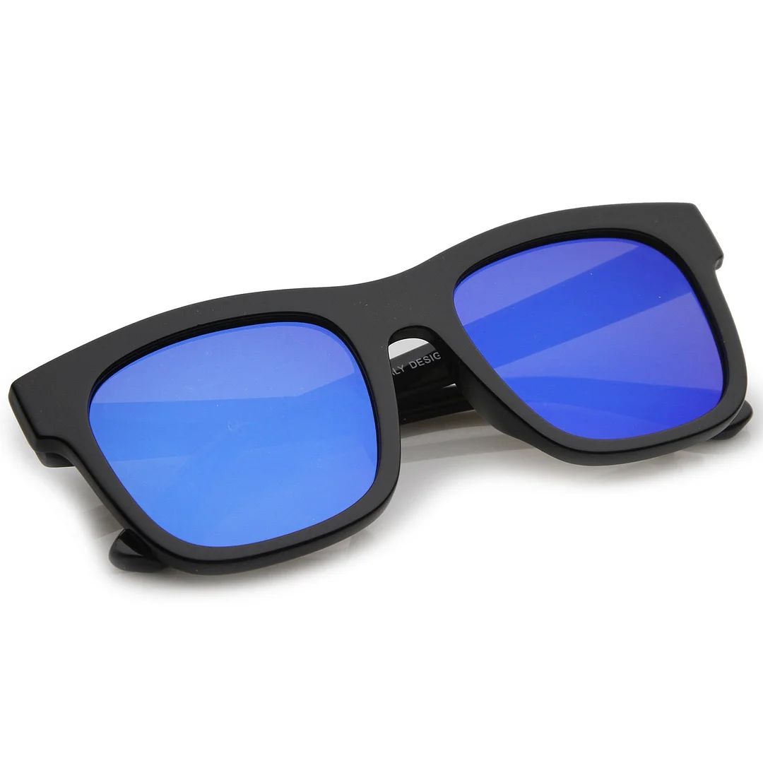 Retro Wide Temple Square Colored Mirror Flat Lens Horn Rimmed glasses 57mm