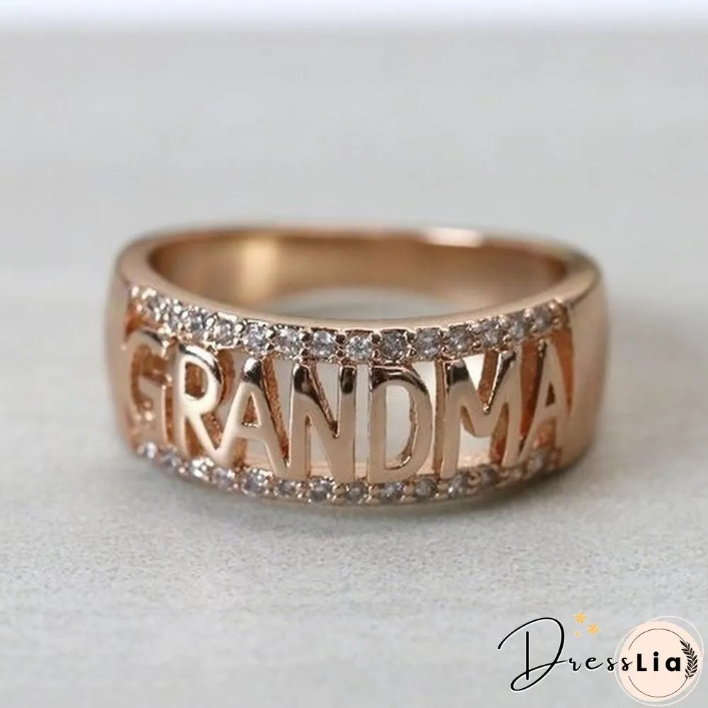 18KRose gold/925silver/18K Gold Grandma Letter Diamond Ring Jewelry Family Birthday Best Gift for Women Band Rings Size 5 6 7 8 9 10
