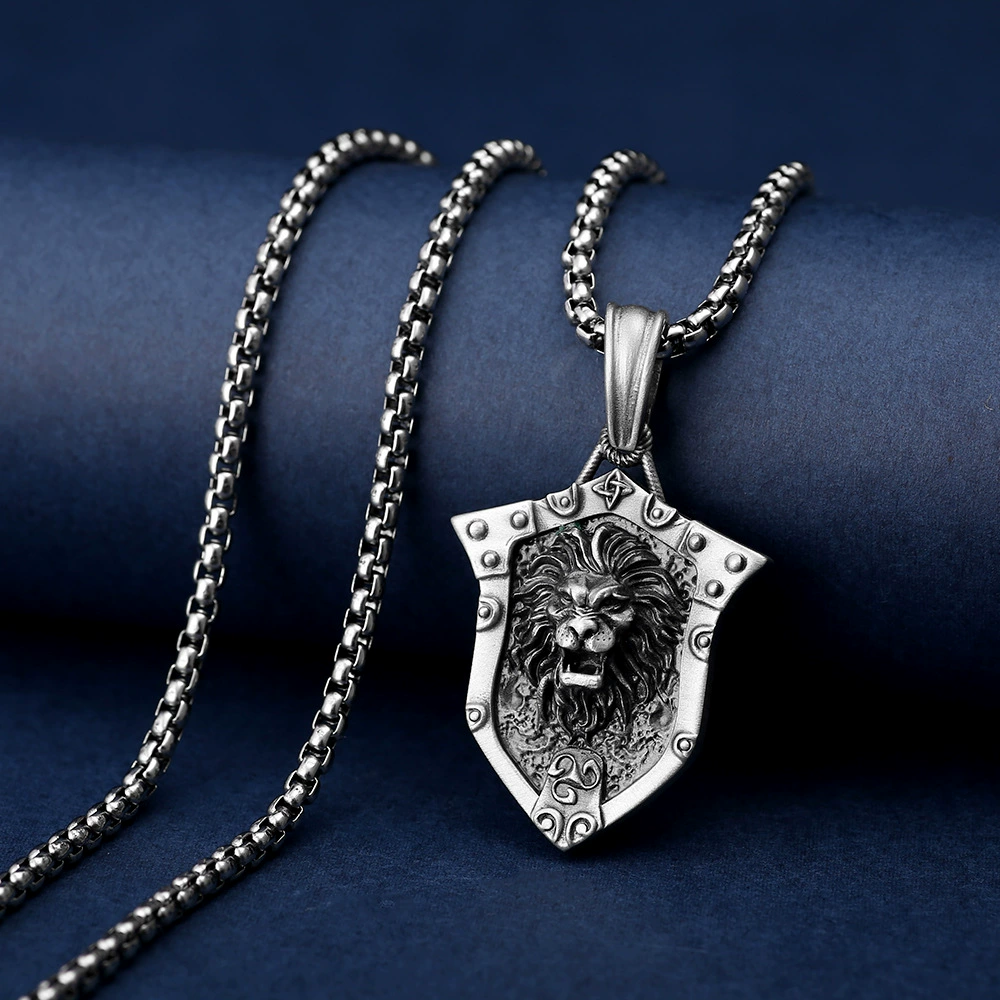 Pure Pewter Lion Shield Necklace