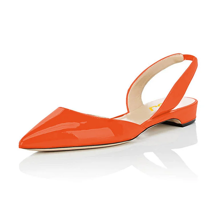 Orange Patent Leather Slingback Shoes Pointy Toe Comfortable Flats |FSJ Shoes