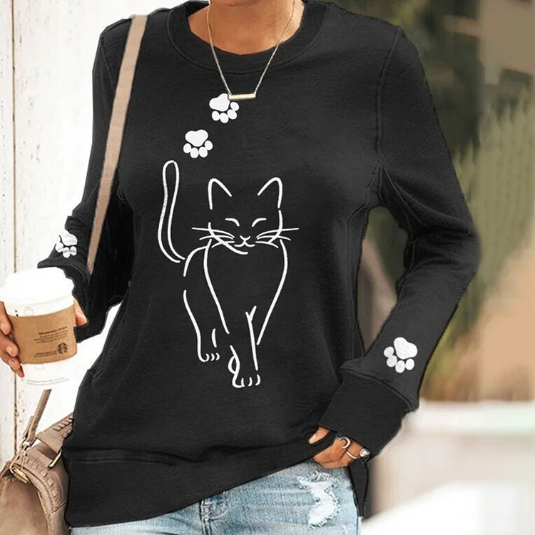 Vefave Casual Pet Cat Paw Print Sweatshirt