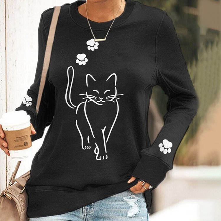 Comstylish Casual Pet Cat Paw Print Sweatshirt