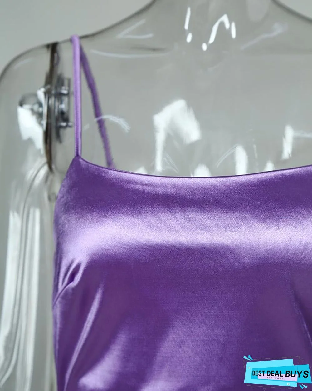 Spaghetti Strap U-Neck Slim Satin Dress