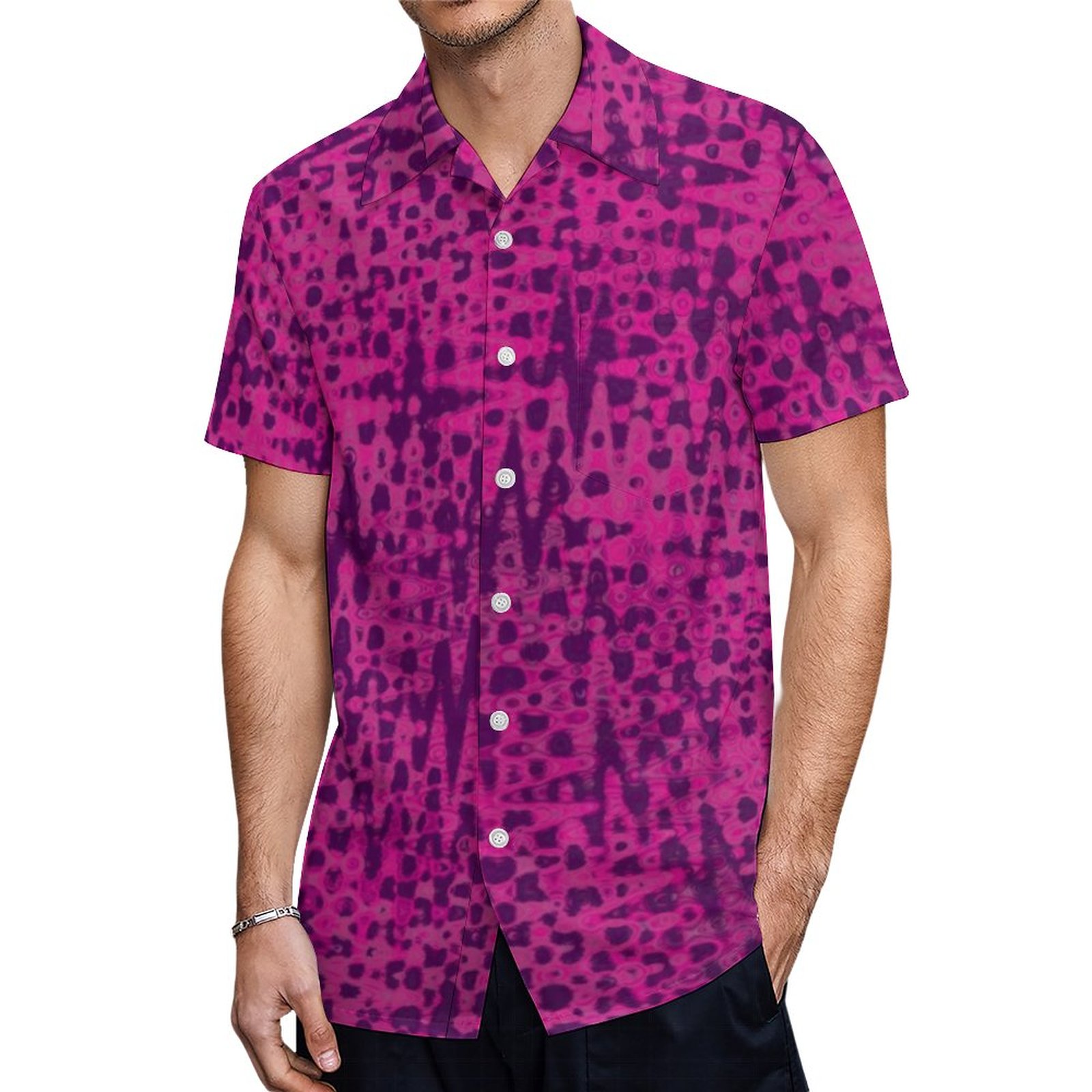 Bootyliscious Liquid Paint Tiger Stripes Pink Hawaiian Shirt Mens Button Down Tropical Hawaii Beach Shirts