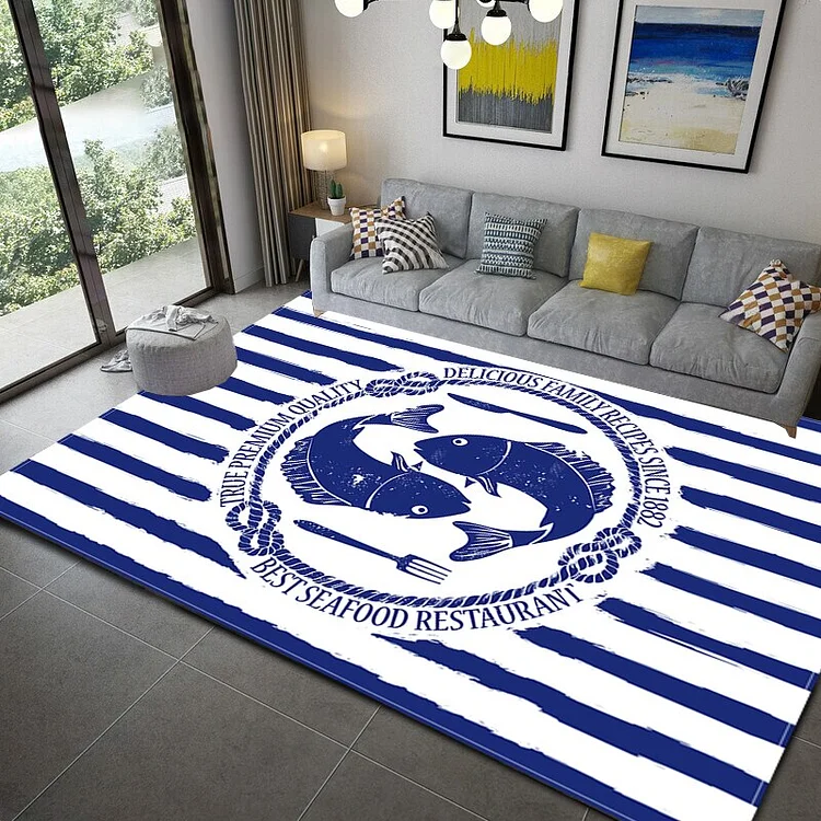 DarkBlueStripeOcean Area Rug Anchor Boat Decor Carpet Floor Mat Soft Flannel Memory Foam Carpet for Living Room Bathroom Kitchen