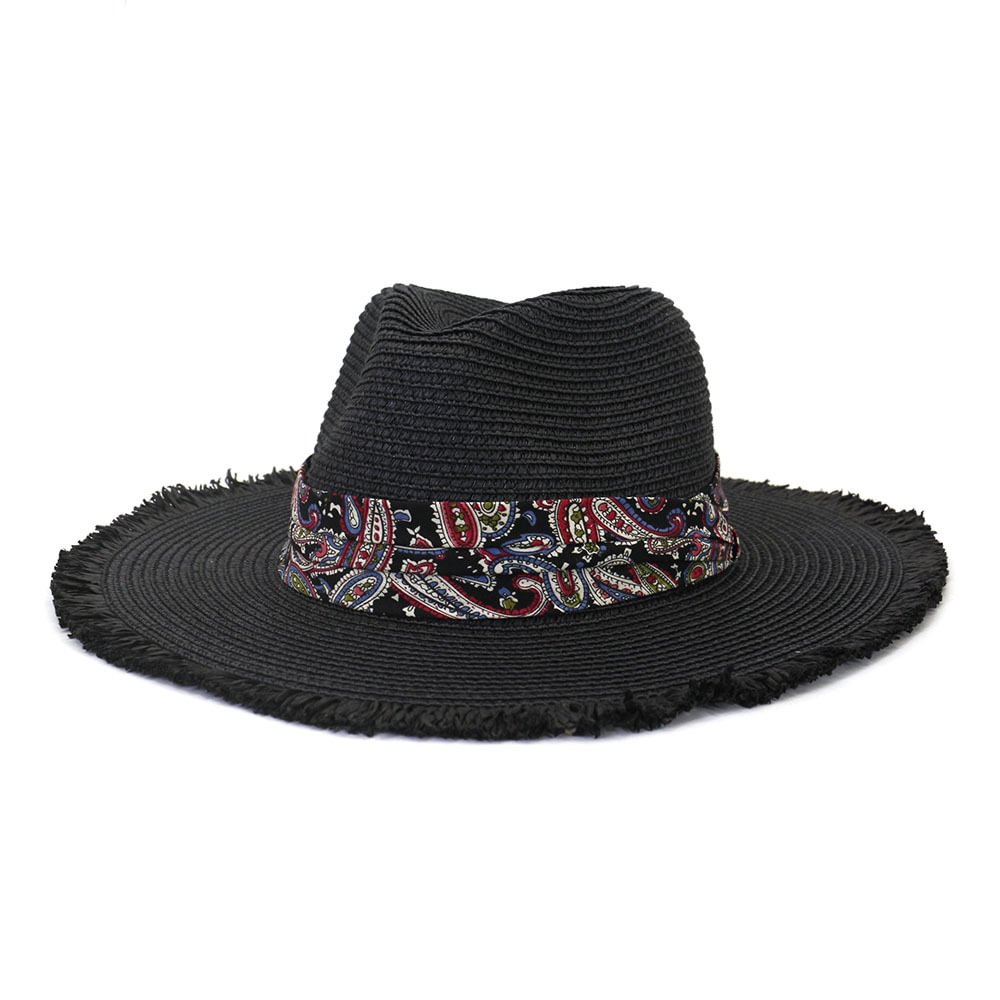 Outdoor Travel Sunshade Raw Edge Jazz Hat-Black