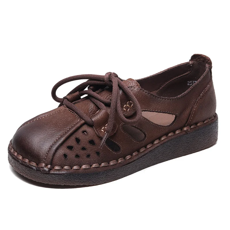 Yyvonne To 118] Niu Bago Retro Bag Head Sandals Women's Hole Shoes Casual Hollow Single Shoes Breathable Mother Shoes