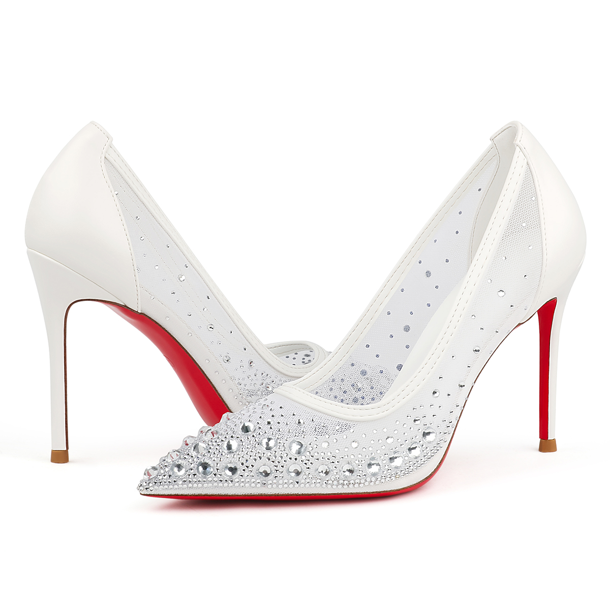 80mm/100mm Rhinestones Pointed Toe High Heels Red Bottom Party Stilettos High Heel-MERUMOTE