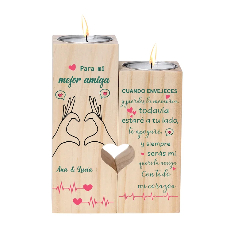 Regalo de Navidad-Candelero para amiga de madera de dos piezas sin candela con nombres personalizados