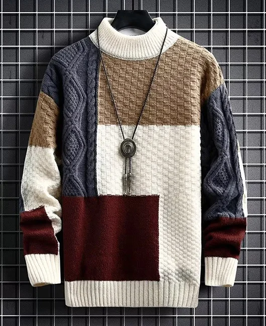 Daily Mock Neck Colorblock Knitted Long Sleeve Sweater 