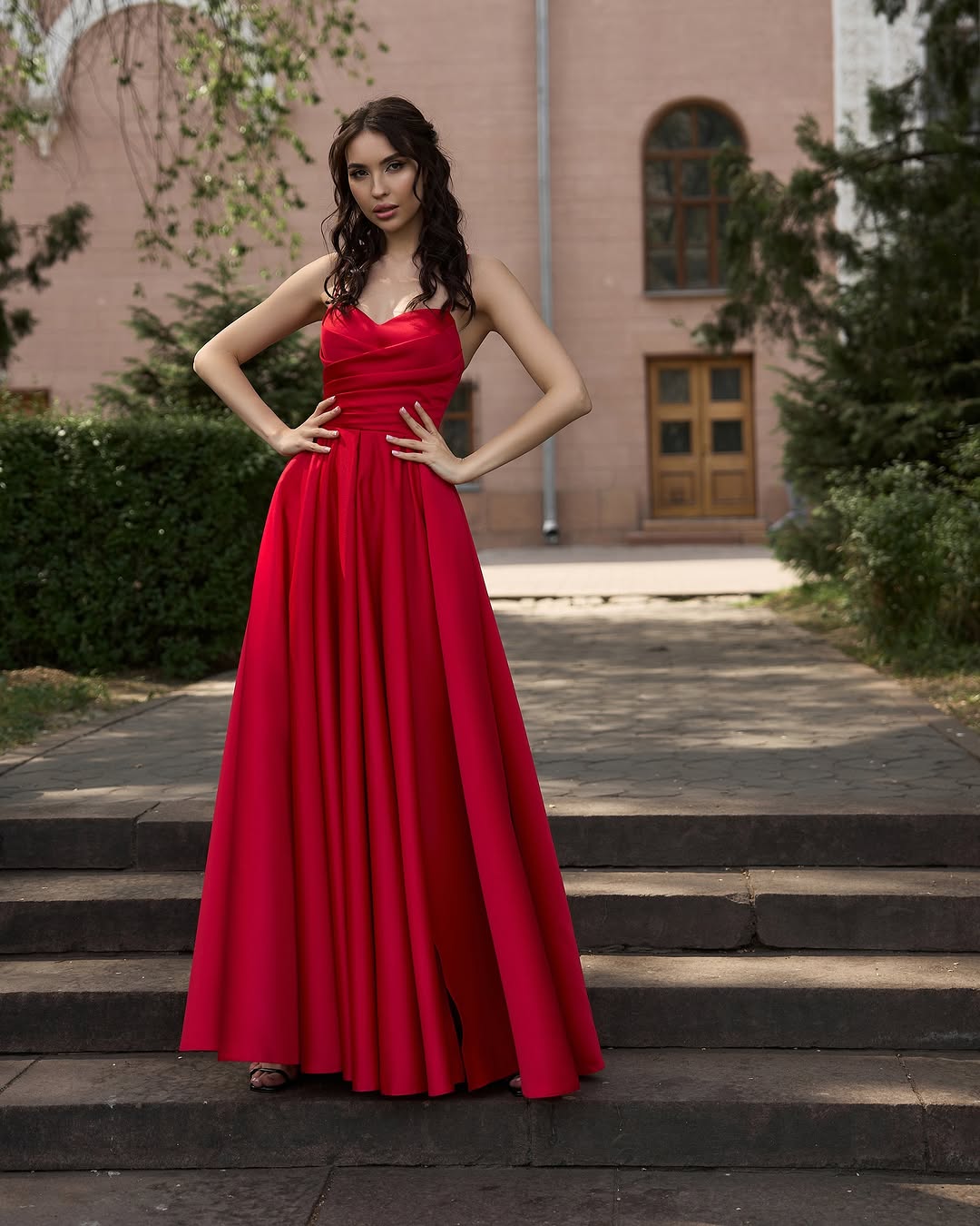 Charming Red Satin Sleeveless Spaghtti Strap A Line Prom Dress with Ruffles | MS0419 