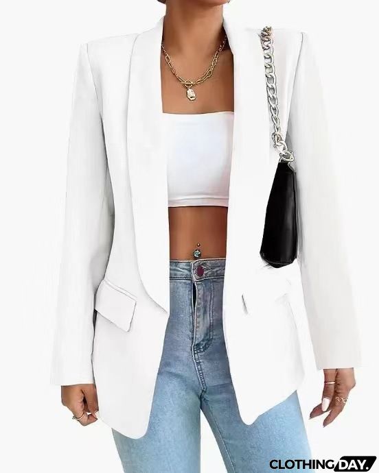 Women Solid Color Casual Lapel Long Sleeve Blazer Coat