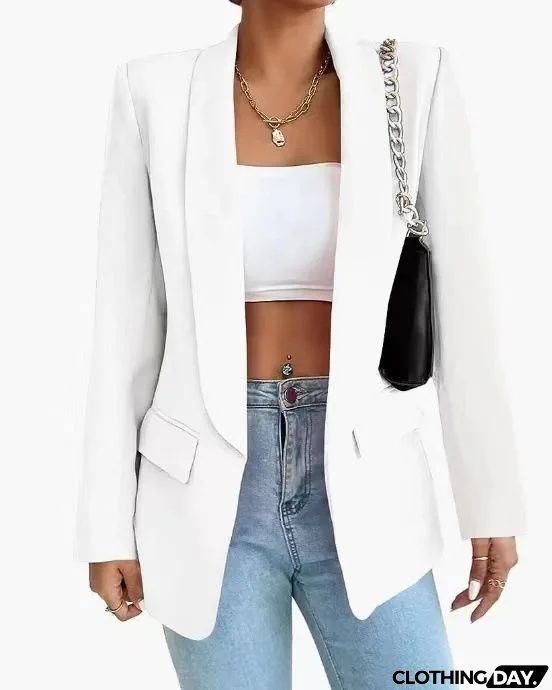 Women Solid Color Casual Lapel Long Sleeve Blazer Coat