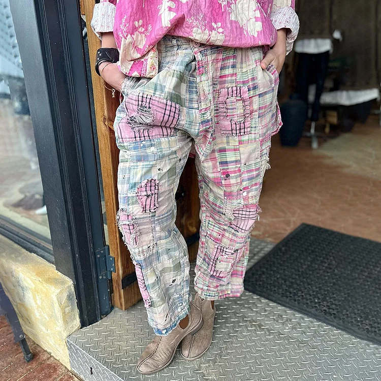 Floral Print Elastic Drawstring High Rise Straight Leg Trousers
