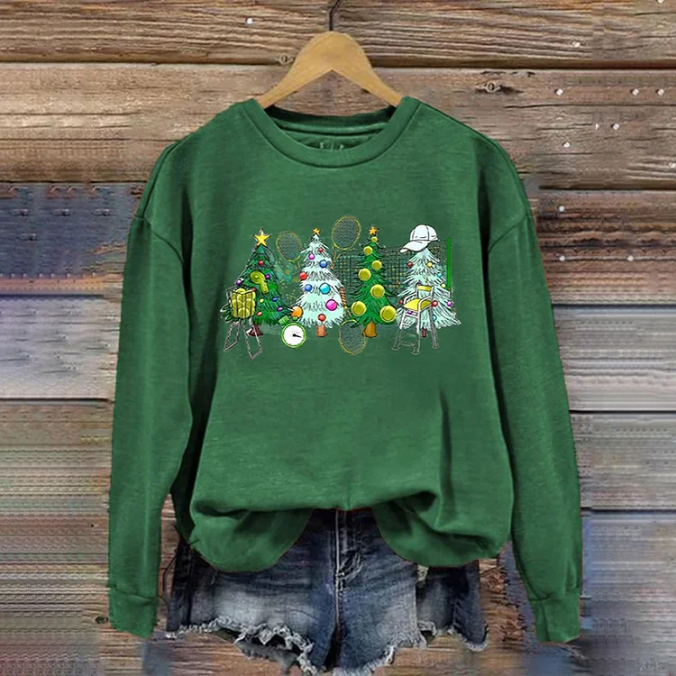 Comstylish Women's Tennis Christmas Tree Print Sweatshirt