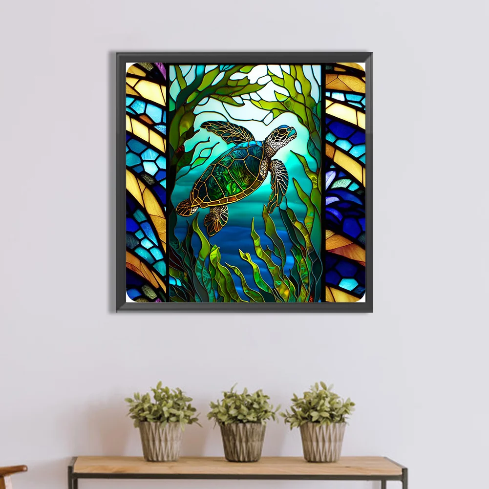 Diamond Painting - Full Round Drill - Stained Glass Turtle(30*30cm)