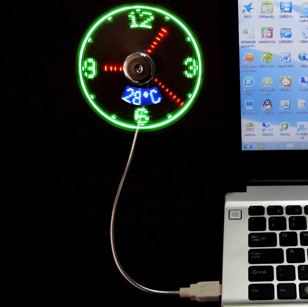 Flexible USB LED Clock Fan