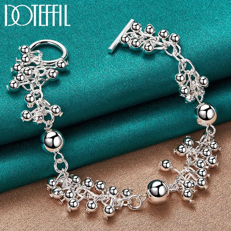 925 Sterling Silver Grapes Smooth Beads Chain Charm Bracelet For Women Jewelry