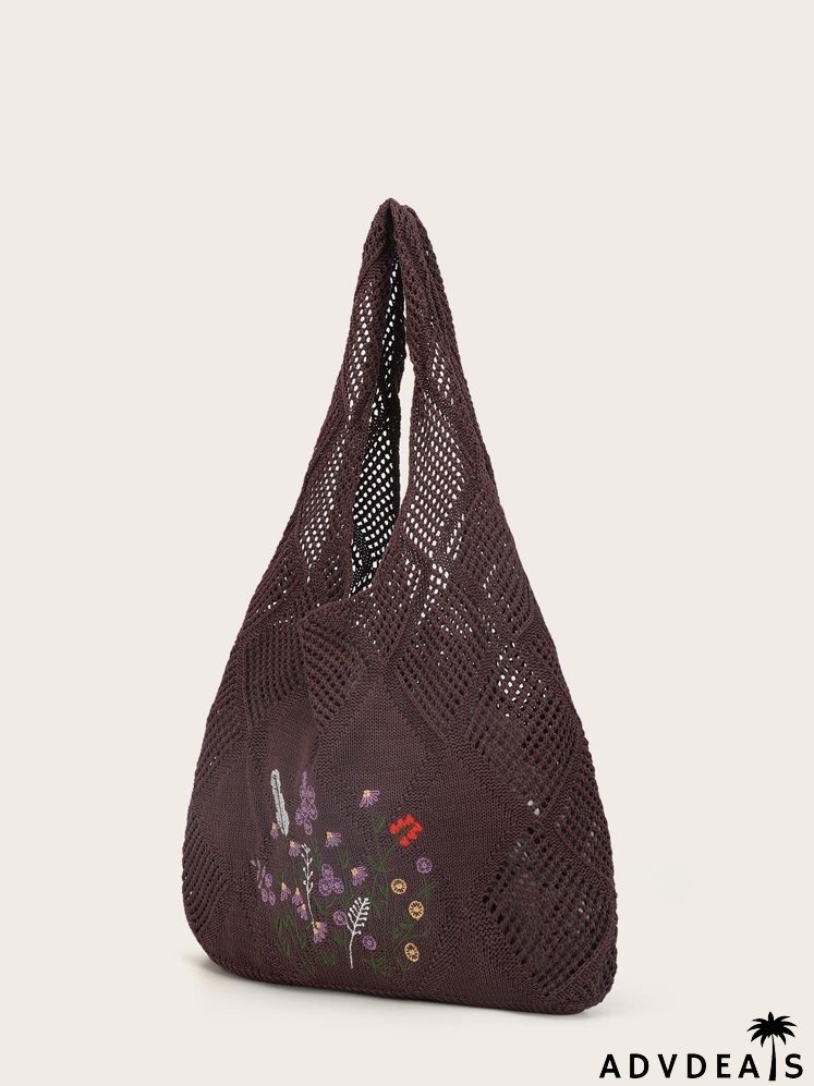 Floral Embroidered Hollow Out Crochet Bag