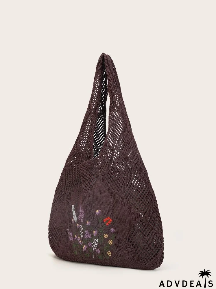 Floral Embroidered Hollow Out Crochet Bag