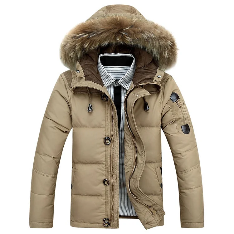 Men's Winter Thick Down Jacket With Large Fur Collar