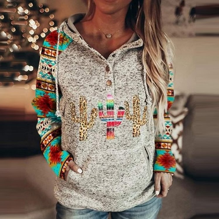 Ladies Cactus Print Casual Sweatshirt