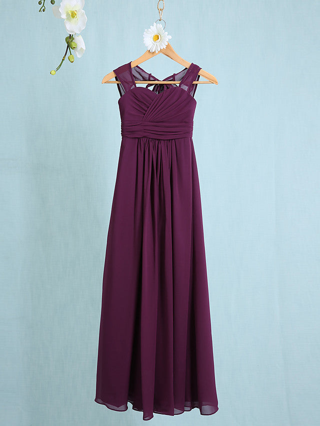 Oknass Sheath Column Straps Ankle Length Chiffon Junior Flower Girl Dress With Ruched Natural