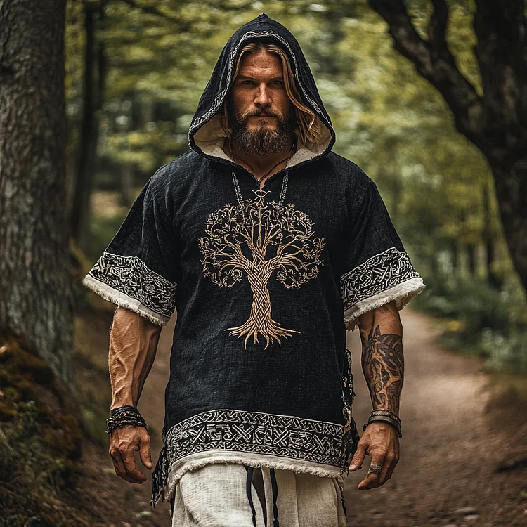Men's Vintage Viking Tree Of Life Hooded T-shirt