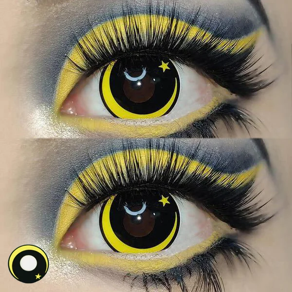 Yellow Cosplay Contact Lenses Moon Star For Girls 14.5mm