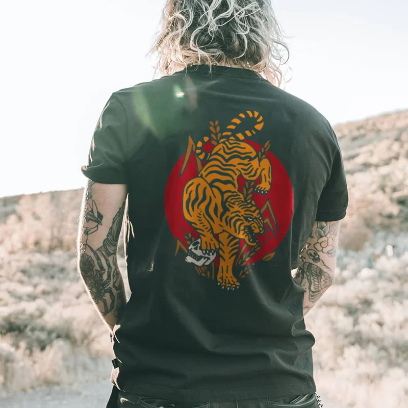 Tiger skull print t-shirt designer -  
