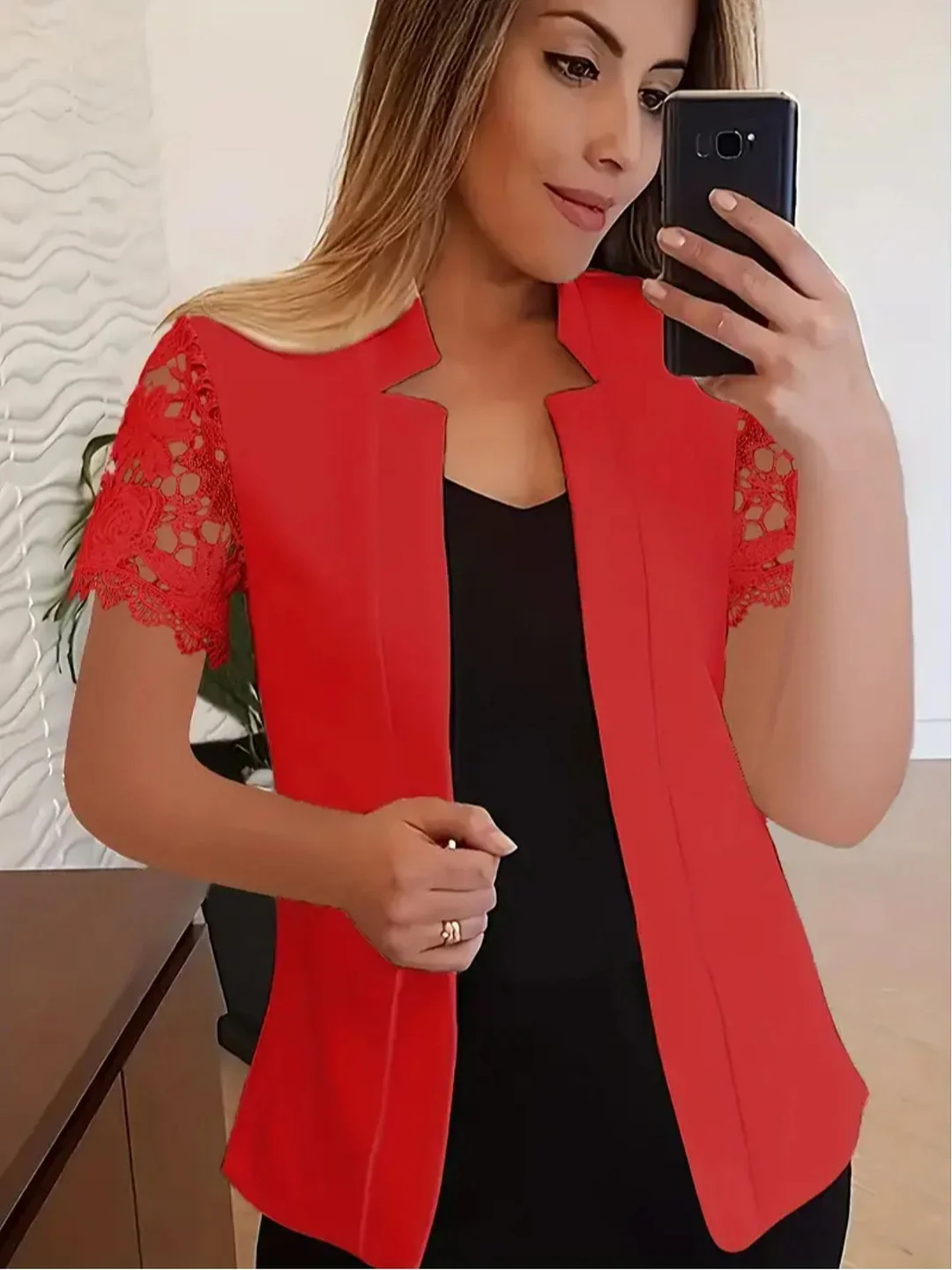 Sinhoon Blazers Jackets For Women 2025 Summer Mesh Short Sleeve Business Casual Cardigans Lapel Open Front Work Office Suit Blazer | IFYHOME