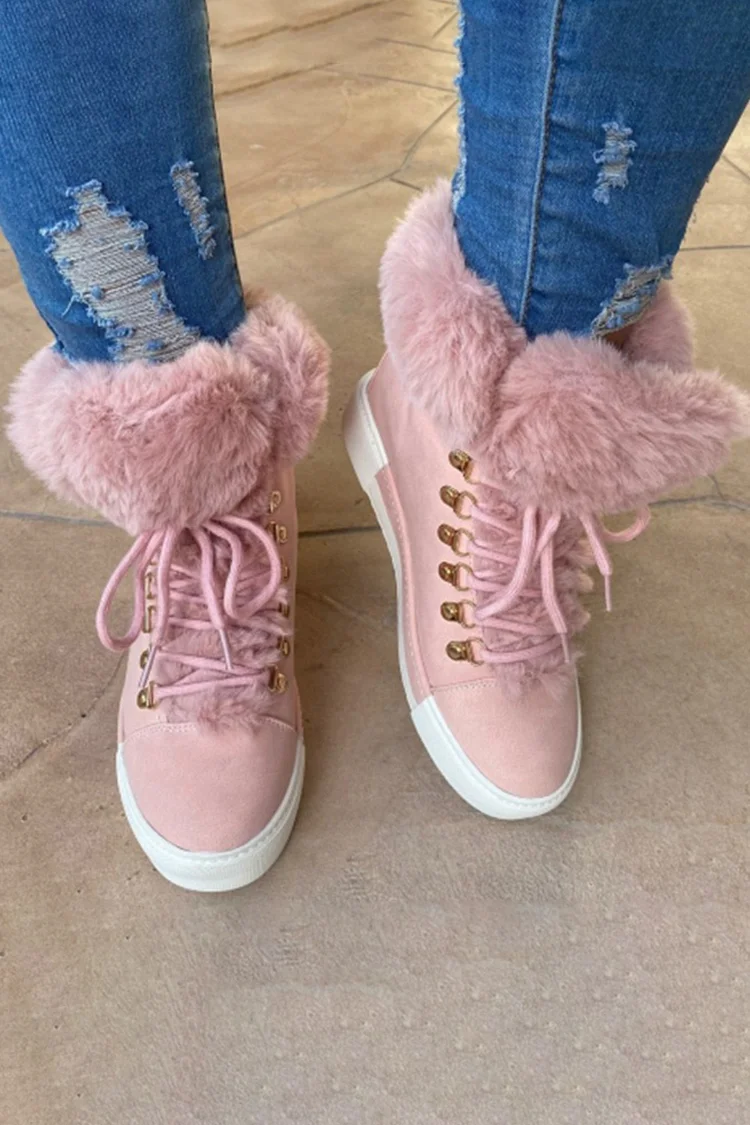 Daily Green Fuzzy Plush Lined Faux Fur Lace Up Round Toe Ankle Boots 2024 - Xpluswear