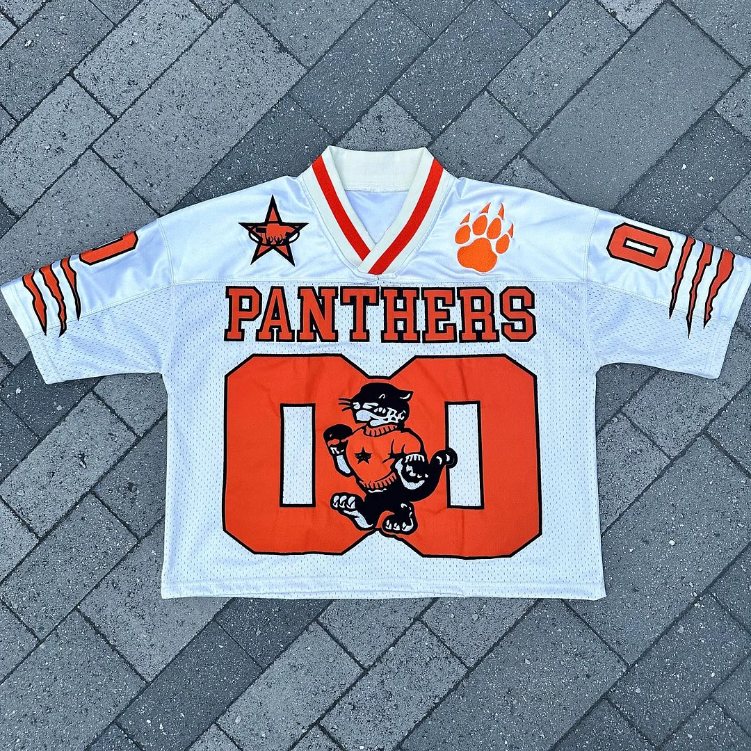 Panthers Print Spliced Short Sleeve T-Shirt