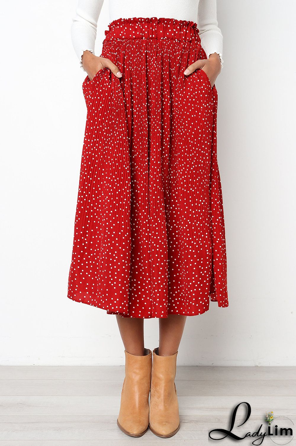 Women Pocket Pleated Skirt