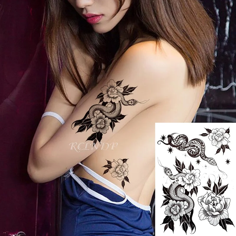 Waterproof Temporary Tattoo Sticker Wolf Crow Bird Forest Tree Black Fake Tatto Flash Tatoo Arm Leg Big Art for Women Men