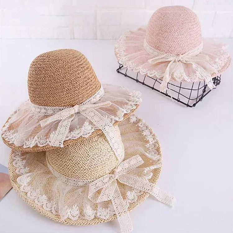 Lolita Lace Ruffle Floppy Straw Hat with Ribbon SS2019
