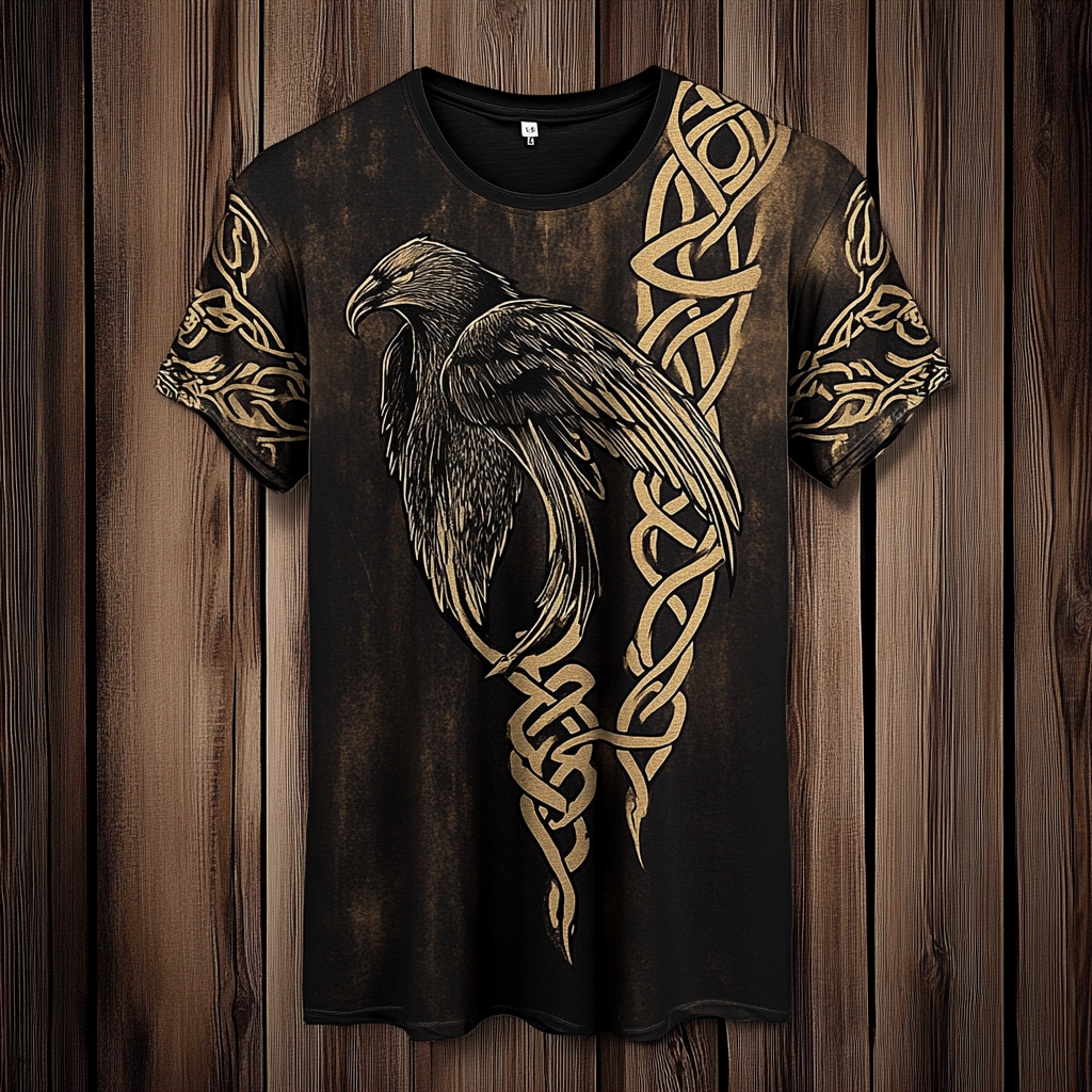 Men's Viking Tribal Raven Munin Vintage Print T-shirt / Rvogue / Rvogue