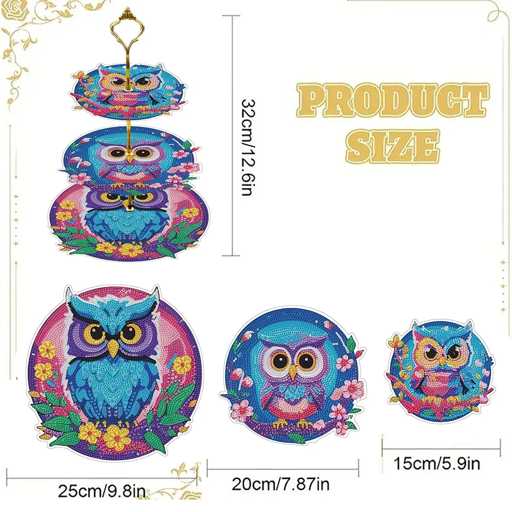 3 Tier Owl Diamond Painting Serving Tray Storage Rack for Adults Beginners