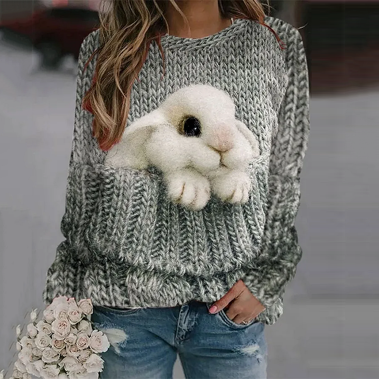 VChics Whose Bunny In The Pocket Cozy Knit Sweater