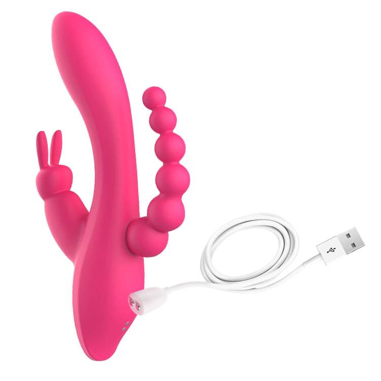 Triple Pleasure Rabbit Vibrator with Anal Beads Rose Toy