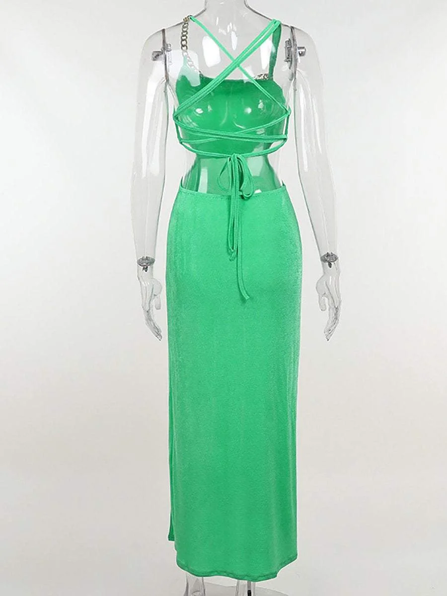 Sexy One Shoulder Chain Cutout Dress