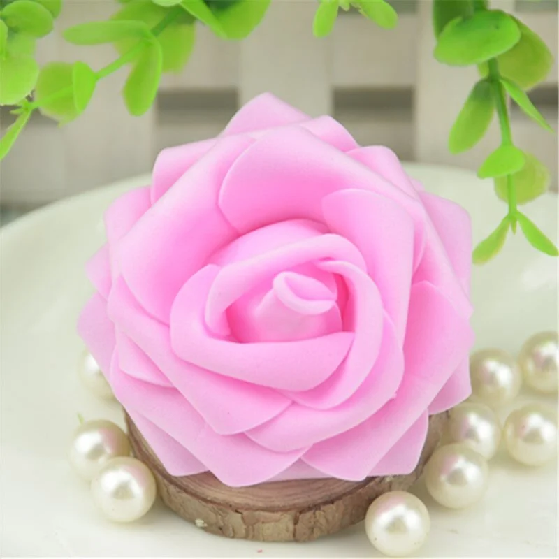 50pcs 7CM Artificial Foam Roses Flower Heads For Home Wedding Decoration Scrapbooking PE Flower DIY Kissing Balls Craft Multi