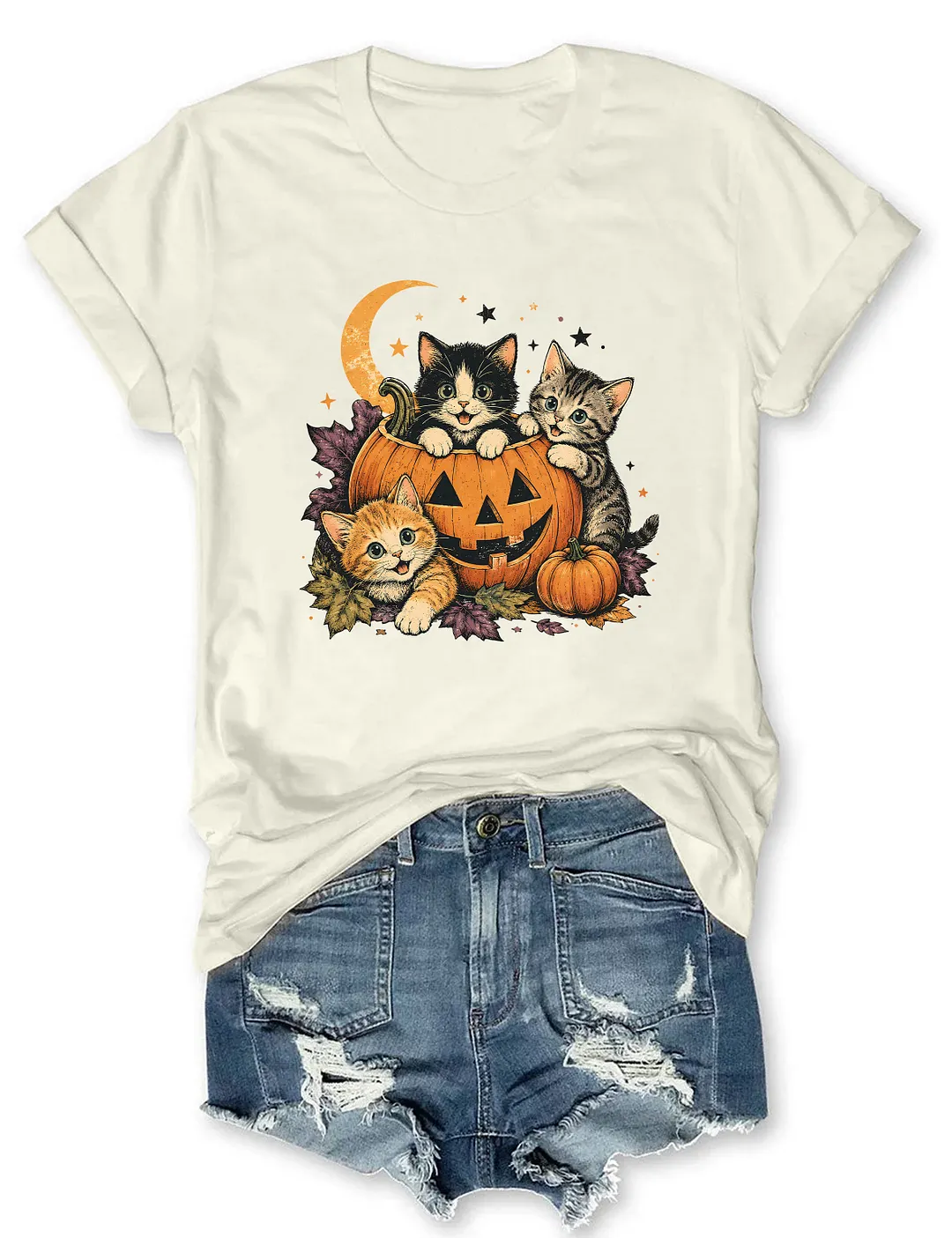 Cute Halloween Pumpkin Kitten Cat T-shirt