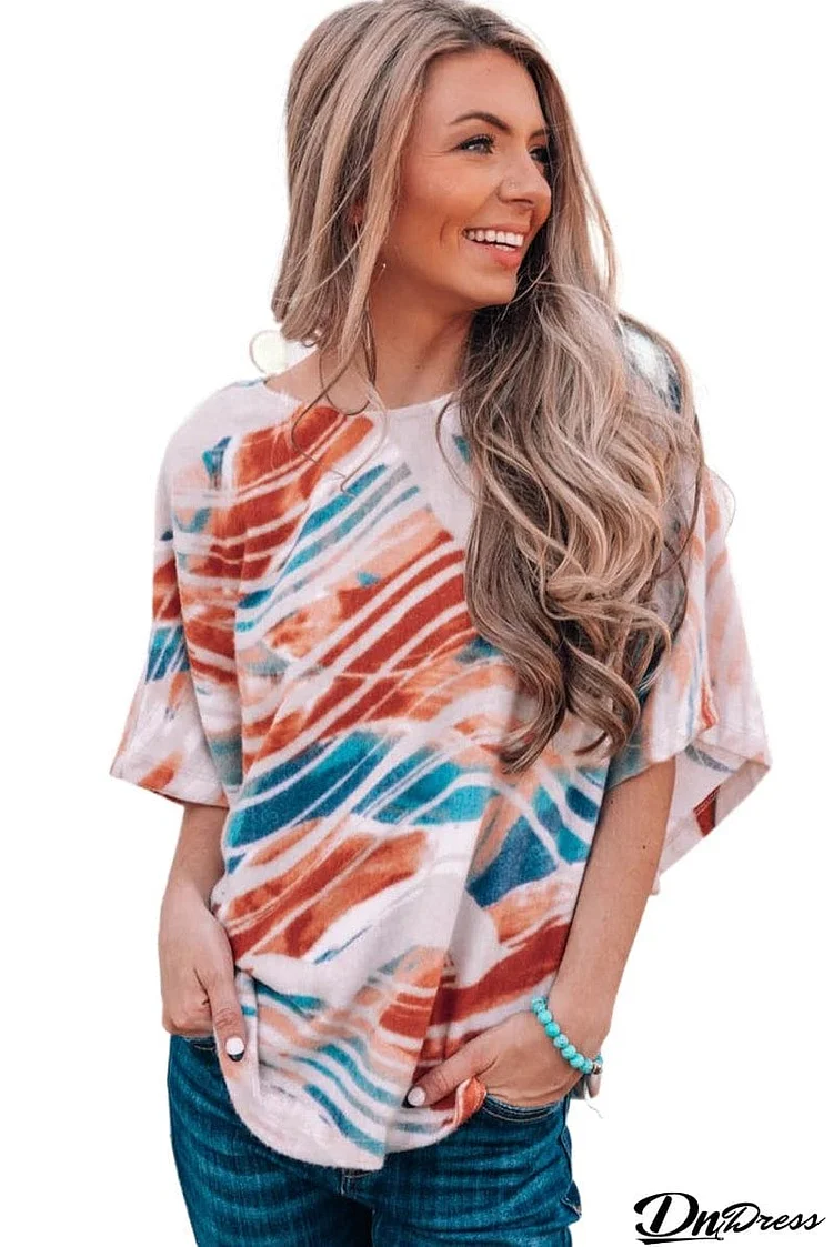 Tie-dye Print Flowy Dolman Top