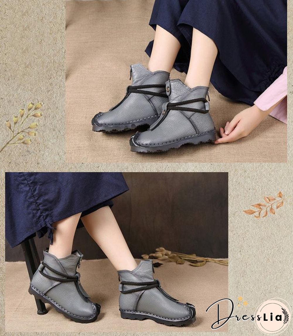 Women Genuine Leather High Quality Fashion Short Flats Ankle Boots