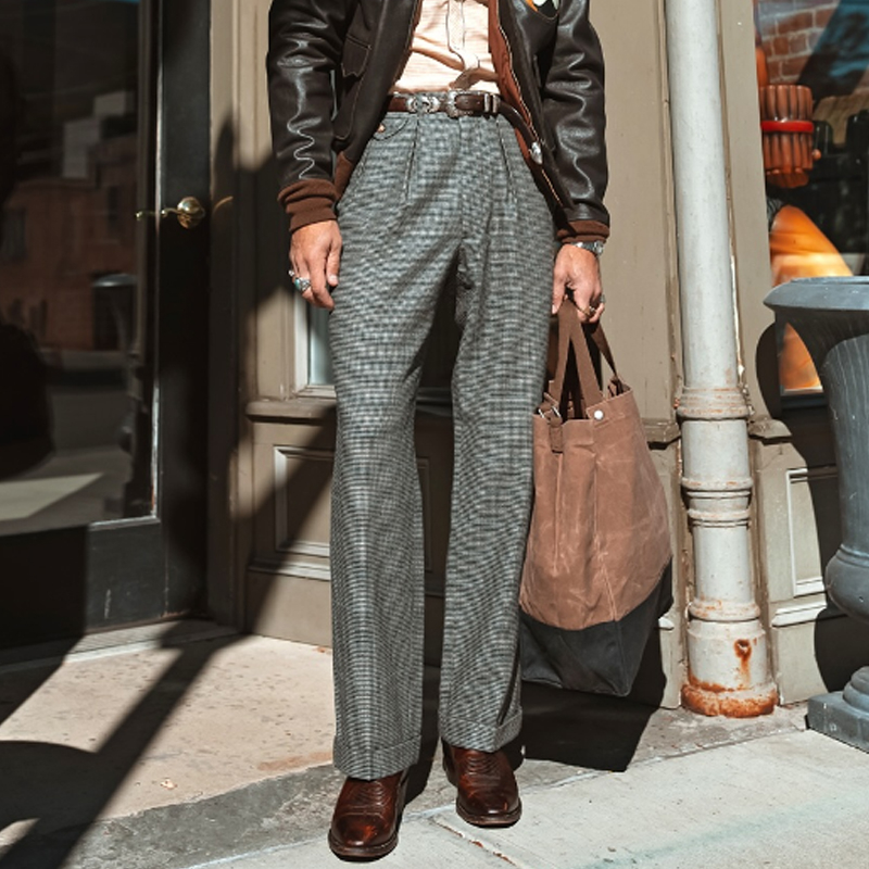 Men's Retro Plaid Straight Pants