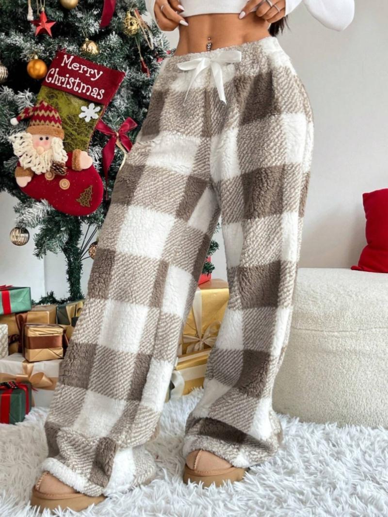Winter New Vintage Plaid Elastic Straight Loose Thick Warm Casual Pants, Comfortable and Stylish for Cold Weather Wear