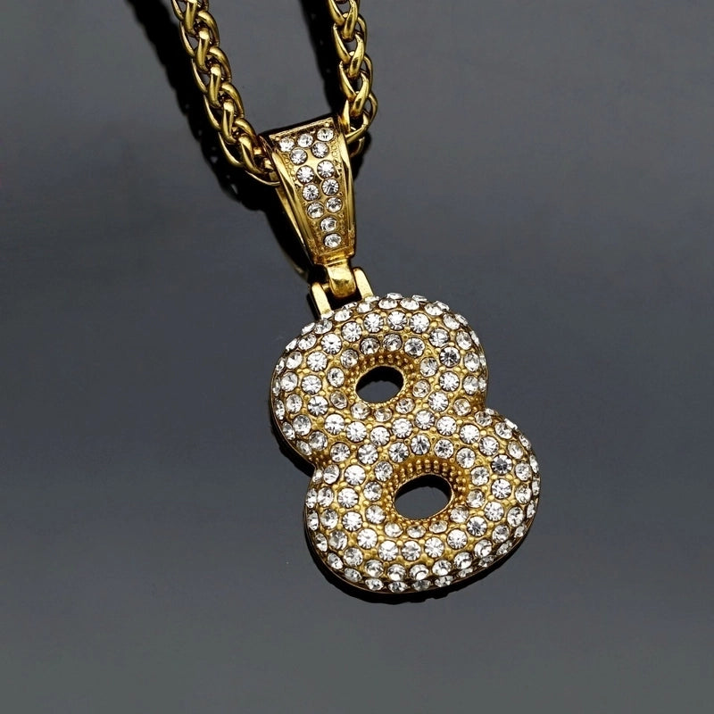 Basic Number Stainless Steel Plating Inlay Artificial Diamond Charms Necklace