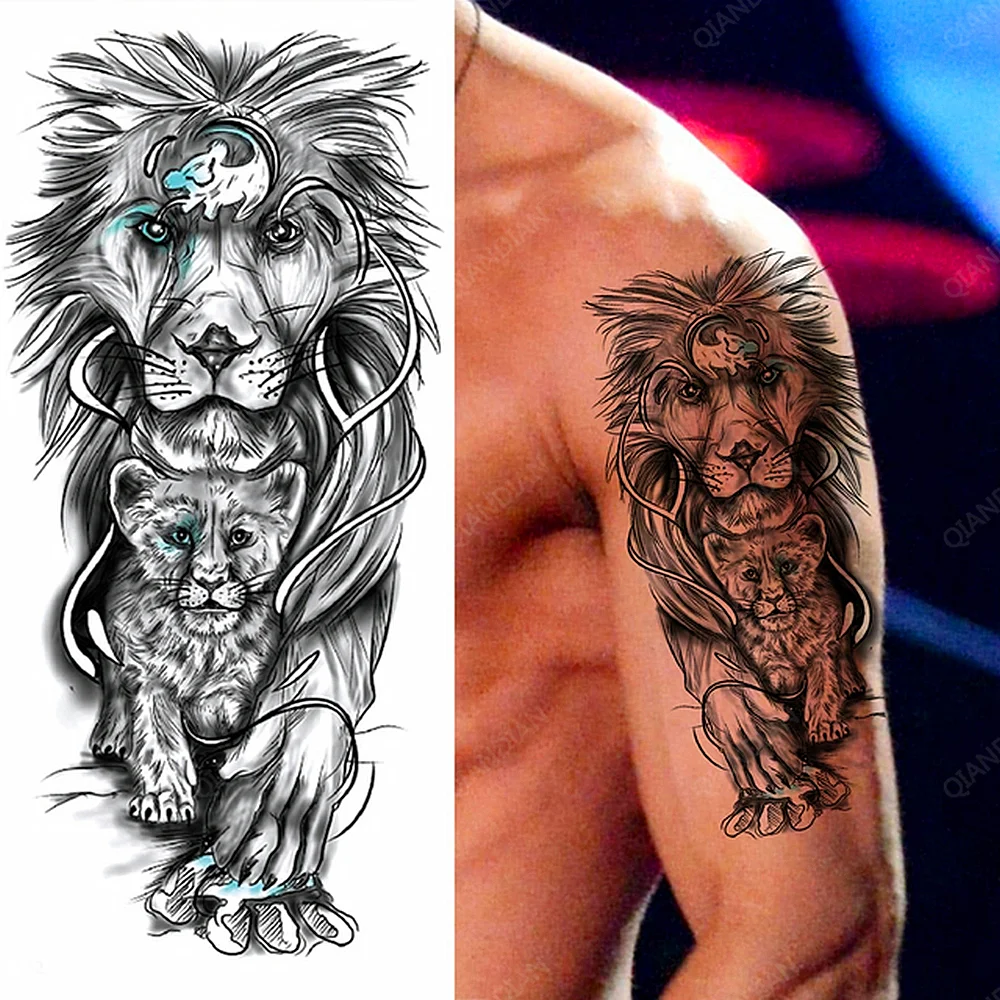 Sdrawing Tiger Manipulator Temporary Tattoo Sticker Waterproof Skull Flower Compass Eagle Deer Body Arm Sleeve Fake Totem Women Man