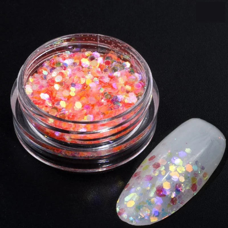 iridescent Flakes Gold Pink White Flakes Slices Chrome Pigment Dust Nail Powder Glitter Sequins Nail Art Decoration Manicures-Nail Inspo